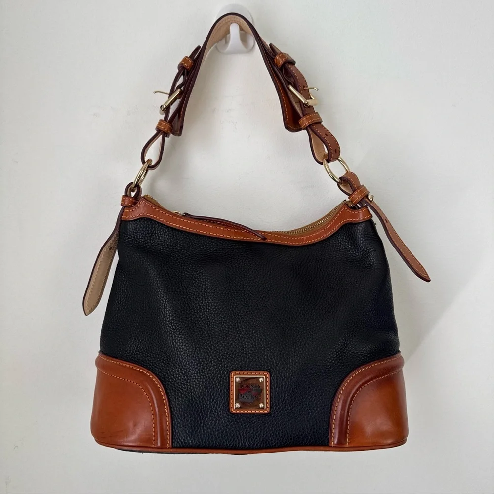 DOONEY & BOURKE Pebble Grain Leather Hobo Shoulder Handbag Tan Brown & Black